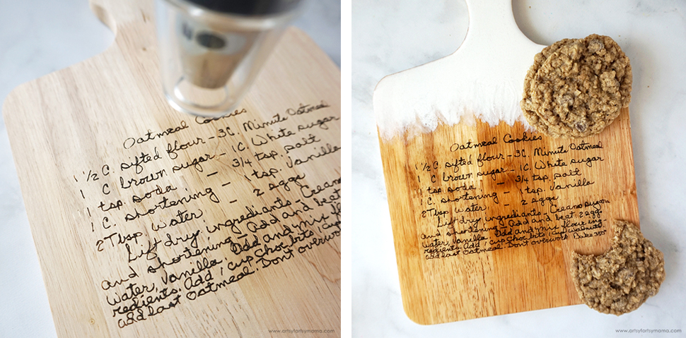 handwritten recipe cutting board wood burned