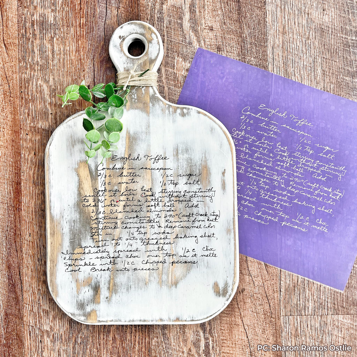 screen printed cutting board with handwritten recipe ikonart stencil