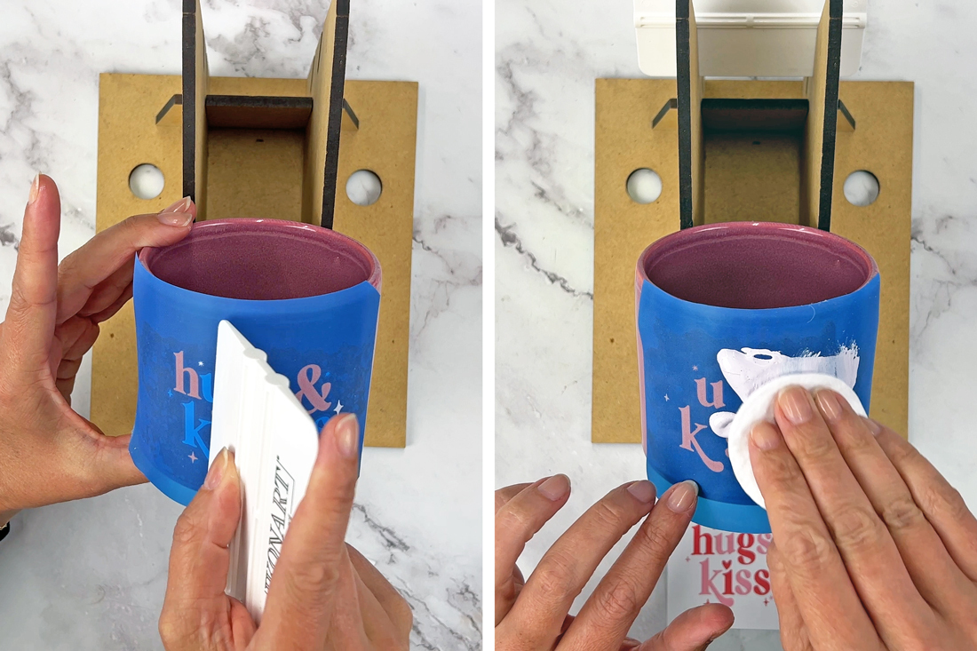 avoid bleed on ceramic mugs when stenciling