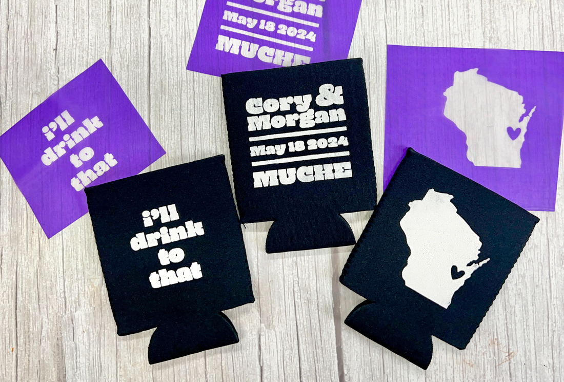 batch make diy can koozies for weddings