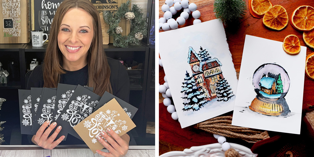 DIY Hand Made Christmas Cards Screen Printed with Ikonart Stencil