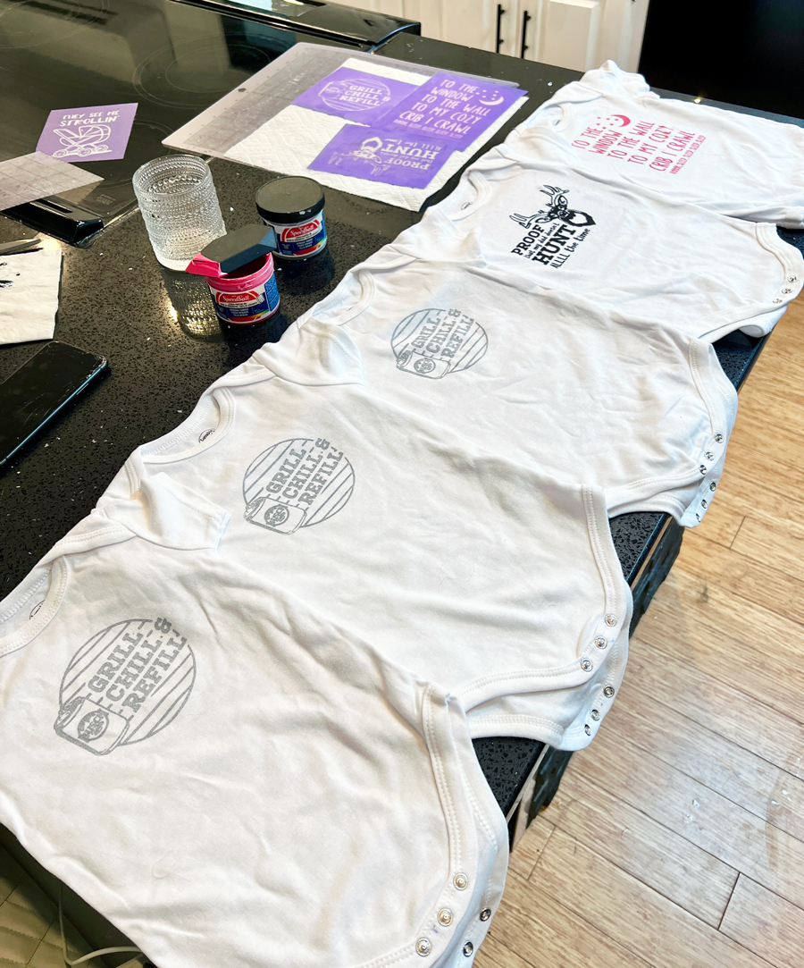 diy onesies for baby shower with ikonart stencils