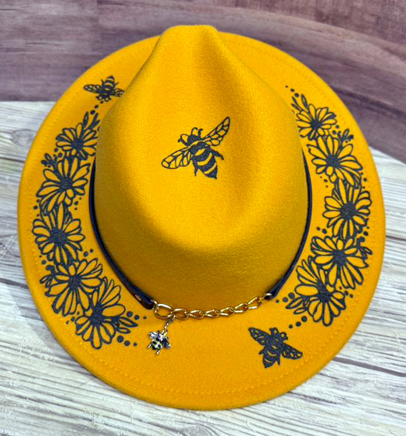 stenciled felt hat with ikonart stencils